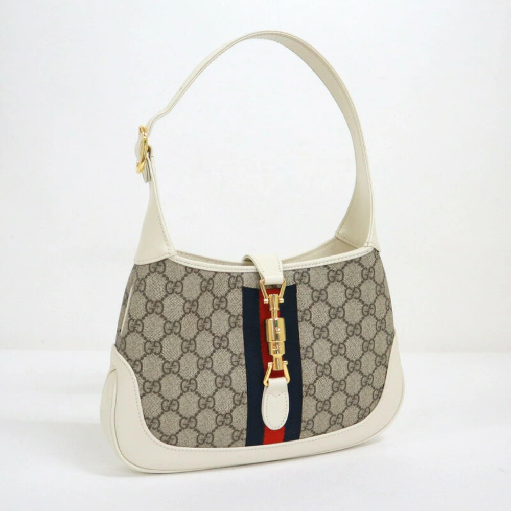 Gucci Hobo Bag Jackie GG Supreme Leather Gray White
